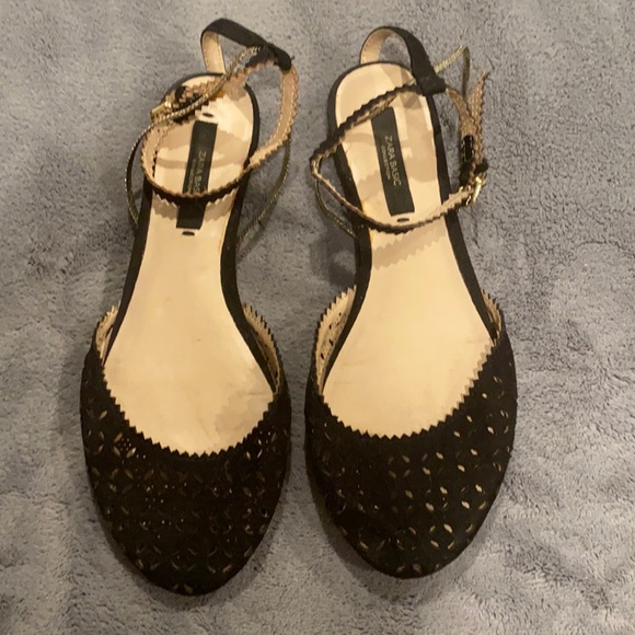 Zara black sandals with gold detail sz 37